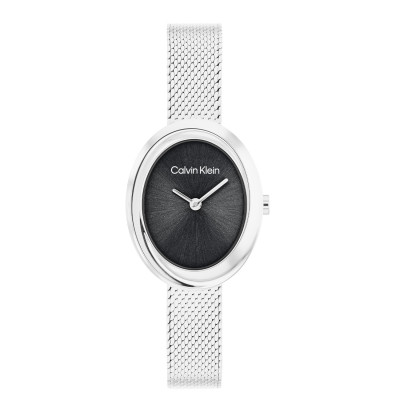 Calvin Klein CK25100151 zilverkleurig dameshorloge met ovale kast en zwarte wijzerplaat - Ø 24 mm