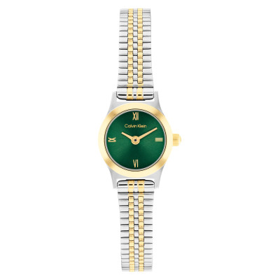 Calvin Klein CK25100202 bicolor verguld dameshorloge met ronde kast en groene wijzerplaat - Ø 18 mm