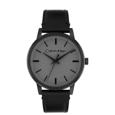 Calvin Klein CK25200504 herenhorloge met zwarte leren band en ronde kast - Ø 41 mm