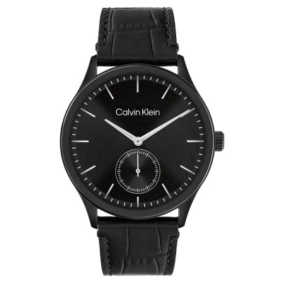Calvin Klein CK25200555 zwart herenhorloge met ronde kast en leren band - Ø 42 mm