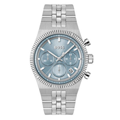BOSS Candor Prime HB1514306 herenhorloge zilverkleurig staal met blauwe wijzerplaat - Ø 41 mm