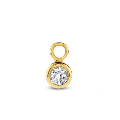 Jackie Gold JKC21.005 14k gouden oorbedel met ronde transparante topaas 3 mm breed hoogte 7 mm - per stuk