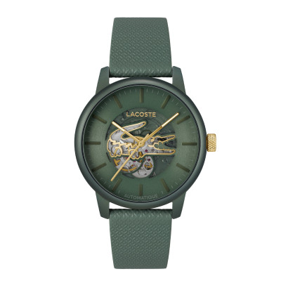 Lacoste 12.12 LC2011384 groen herenhorloge met skeleton design en leren band - Ø 44 mm