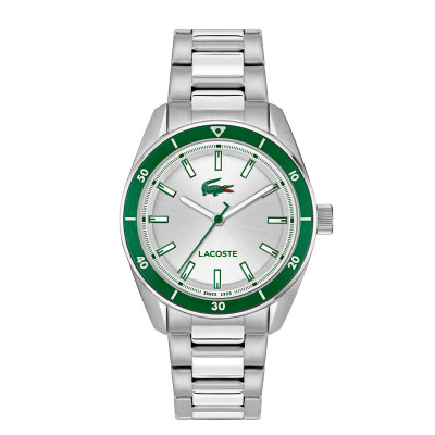 Lacoste Boston LC2011487 herenhorloge met groene bezel en stalen schakelband - Ø 39 mm