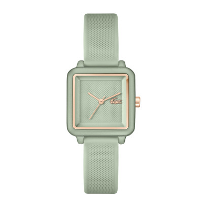Lacoste Flow LC2001387 groen dameshorloge met vierkante kast en siliconen band - Ø 26 mm
