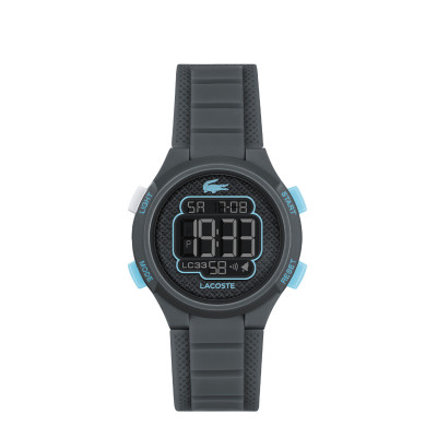 Lacoste LC33 LC2030068 grijs kinderhorloge met digitaal display en blauwe knoppen - Ø 34 mm