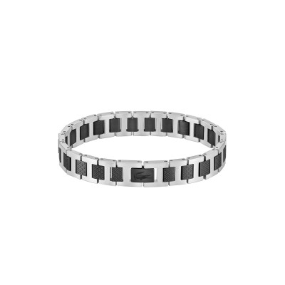 Lacoste Metropole LCJ2040418 stalen schakelarmband zilverkleurig en zwart 10 mm breed - Lengte 19 cm