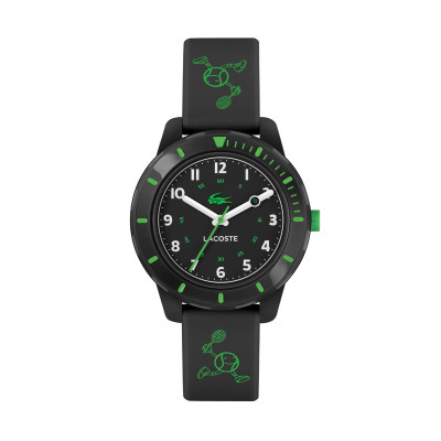 Lacoste Mini Tennis LC2030061 zwart kinderhorloge met groene tennis figuurtjes - Ø 32 mm