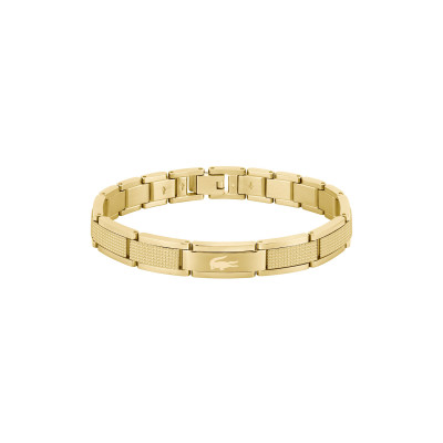 Lacoste Stencil LCJ2040219 goudkleurige stalen armband met rechthoekige schakels 9 mm breed - Lengte 19 cm