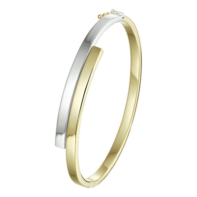 14-karaat bicolor bangle met modern asymmetrisch ontwerp 9 mm breed - Diameter 62 mm