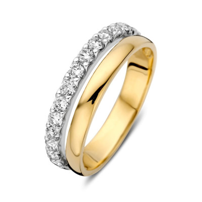 14-karaat-bicolor-gouden-ring-met-drie-banen-en-diamanten-0-58-crt-6-mm-breed