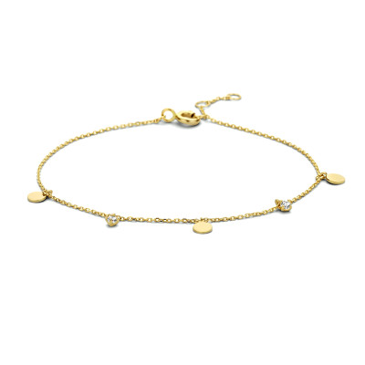 14-karaat gouden armband ankerschakel zirkonia 3.6 mm breed - Lengte 16.5-17.5-18.5 cm