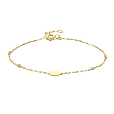 14-karaat gouden armband met zirkonia's anker schakels 6 mm breed - Lengte 16.5-17.5-18.5 cm