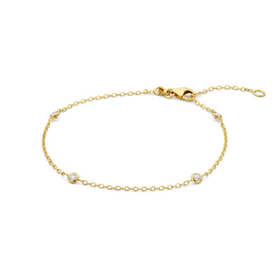 14-karaat gouden armband met zirkonia's en ankerschakels - Lengte 17-19 cm