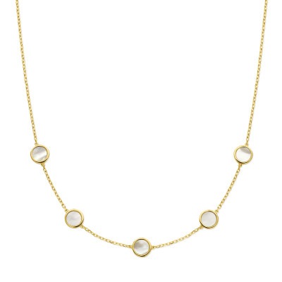 14-karaat-gouden-collier-met-vijf-rondjes-van-goud-en-parelmoer-lengte-43-45-cm