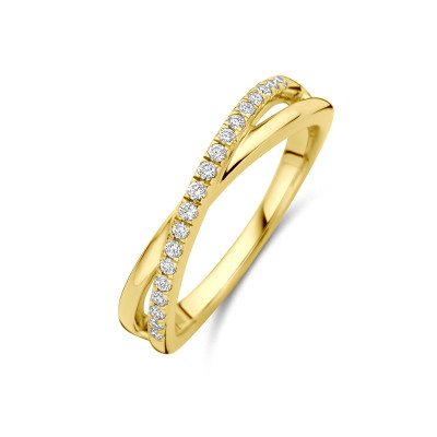 14-karaat gouden crossover ring met lab grown diamanten rij 0.15 crt 4 mm breed