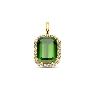 14-karaat-gouden-halo-hanger-met-groene-toermalijn-en-diamant-0-10-crt-8-5-mm-x-15-mm
