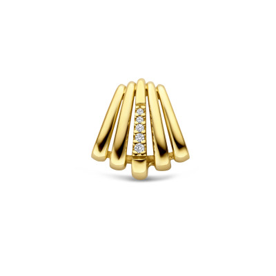 14-karaat gouden hanger met 5 verticale lijnen en diamanten 0.03 crt 13.5 mm breed - Hoogte 4.5 mm