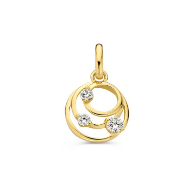 14-karaat gouden hanger met zirkonia's en 3 cirkels 10 mm breed - Hoogte 16 mm