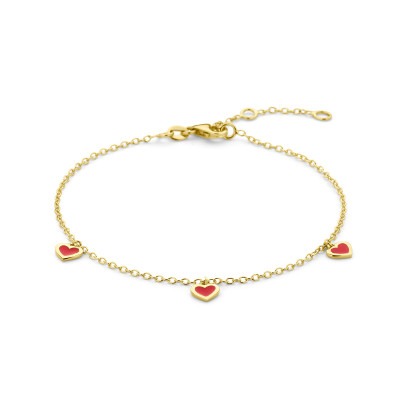 14-karaat-gouden-hartjes-armband-voor-dames-met-rode-emaille-lengte-16-5-17-5-19-cm