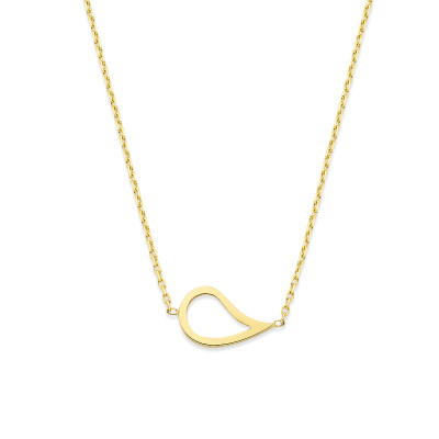 14-karaat gouden ketting met open druppel hanger 1 mm breed - Lengte 41-43-45 cm