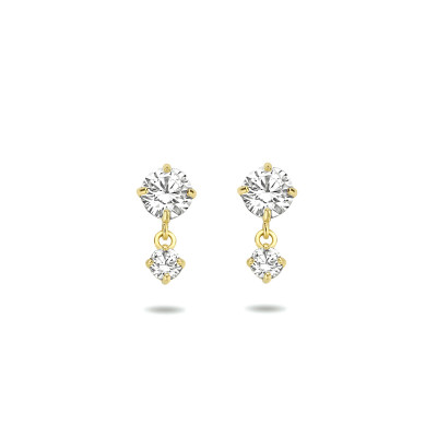 14-karaat gouden oorhangers met briljant geslepen zirkonia 4.4 mm breed - Hoogte 8 mm