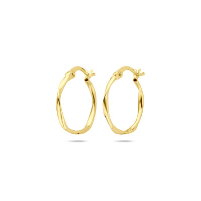 14-karaat gouden oorringen met gedraaide ovale structuur 1.5 mm breed - Hoogte 20 mm