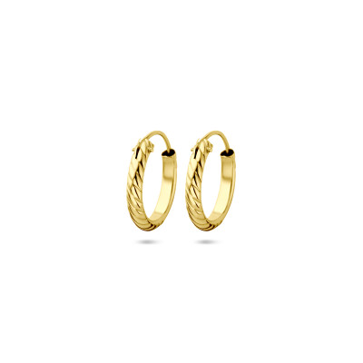 14-karaat gouden oorringen met twist patroon glanzend - Diameter 12.5 mm