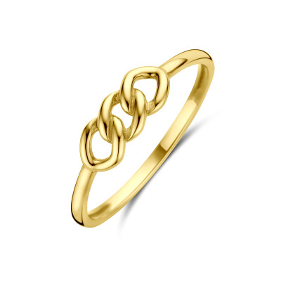 14-karaat gouden ring met 3 gedraaide glanzende schakels 4.5 mm breed