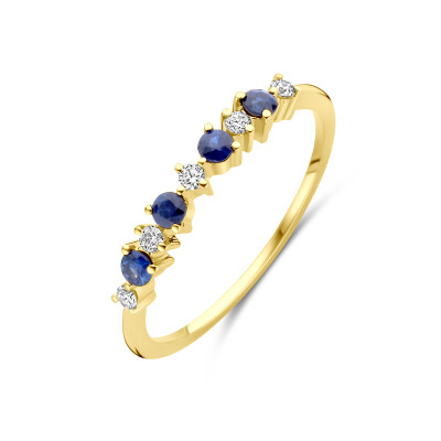 14-karaat-gouden-ring-met-blauwe-saffier-en-0-08-crt-diamant-3-mm-breed