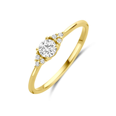 14-karaat gouden ring met briljant geslepen diamanten 0.28 crt 4 mm breed