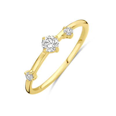 14-karaat gouden ring met drie lab grown diamanten 0.25 crt 4.5 mm breed