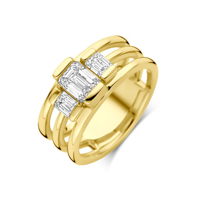 14-karaat gouden ring met emerald cut lab grown diamanten 1.50 crt 8.5 mm breed