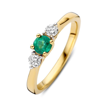 14-karaat-gouden-ring-met-groene-smaragd-0-32-crt-en-diamant-0-20-crt-4-3-mm-breed