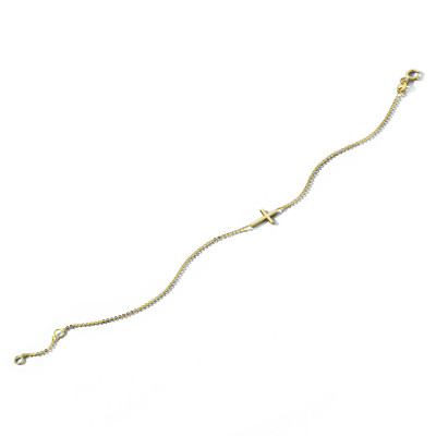14-karaat gouden schakelarmband met kruisje en ankerschakels 7.4 mm breed - Lengte 16.5-18.5 cm