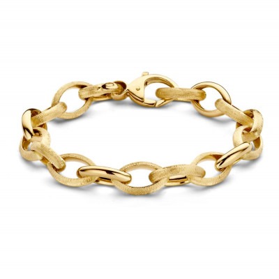 14-karaat-gouden-schakelarmband-met-matte-en-glanzende-grote-schakels-lengte-19-cm