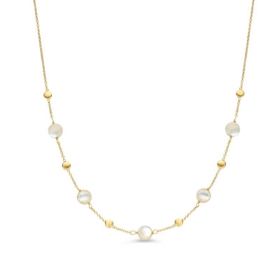 14-karaat-gouden-schakelketting-met-parelmoer-en-matte-cirkels-lengte-45-cm