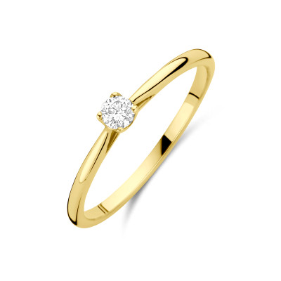 14-karaat gouden solitair ring met briljant geslepen lab diamant 0.10 crt 3 mm breed