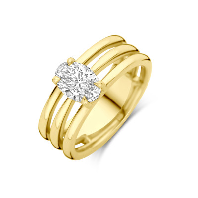 14-karaat gouden solitair ring met ovale lab grown diamant 1.00 crt 6 mm breed