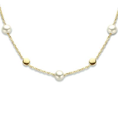 14-karaat ketting met rondjes en zoetwaterparels - Lengte 42 - 45 cm