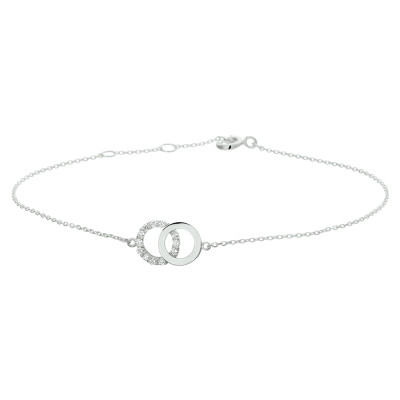 14-karaat witgouden dames armband met anker schakels en zirkonia - Lengte 16.5-17.5-18.5 cm