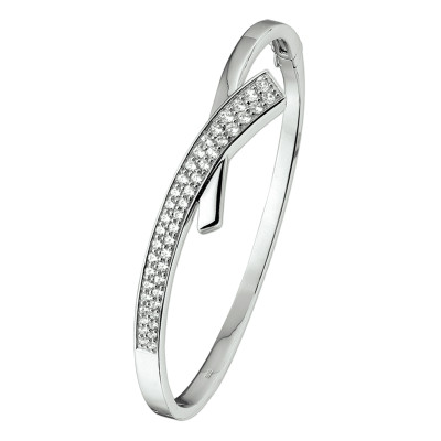 925 sterling zilveren bangle met glanzende zirkonia 12 mm breed - Diameter 60 mm