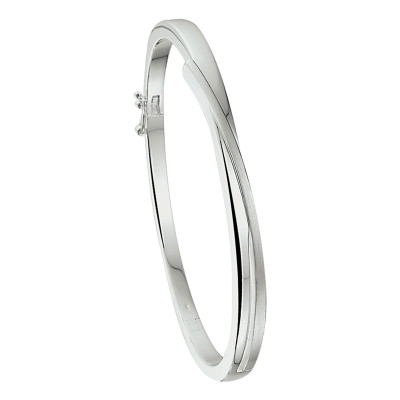 925 zilveren bangle asymmetrisch mat en glanzend 5.5 mm breed - Diameter 60 mm