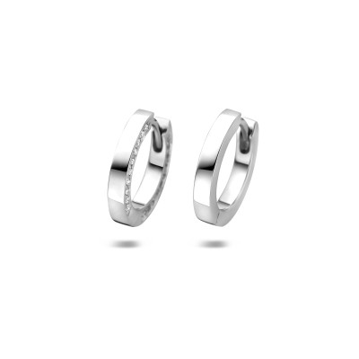 925 zilveren oorbellen met transparante zirkonia rand 2.5 mm breed - Diameter 14.5 mm