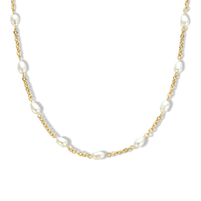 Chique gold plated anker ketting met parels - Lengte 40 + 4 cm