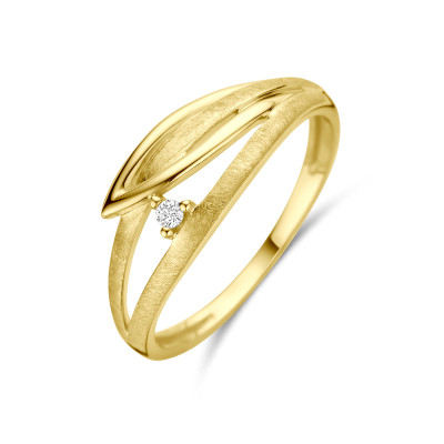 14-karaat gouden ring met diamanten 0.02 crt abstracte bladvorm 7 mm breed