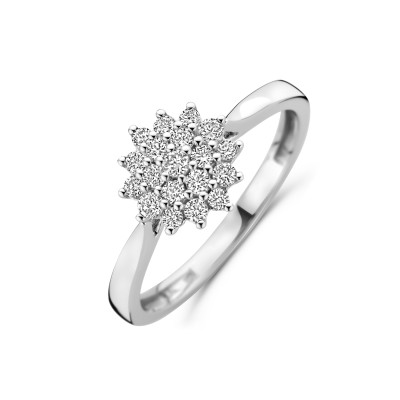 14-karaat witgouden bloemvormige ring met lab grown diamant 0.33 crt 9 mm breed