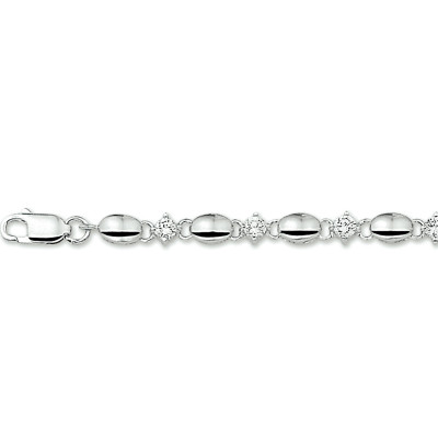 Gerhodineerd zilveren armband met zirkonia ovale schakels 4.5 mm breed - Lengte 18.5 cm