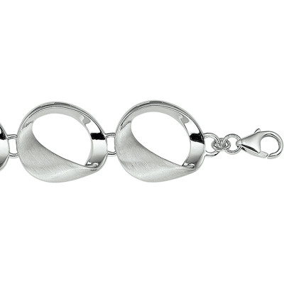 Gerhodineerd zilveren schakelarmband gedraaide open cirkels 17.5 mm breed - Lengte 20 cm