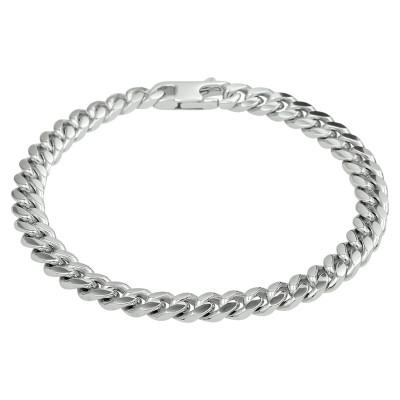 Gerhodineerd zilveren schakelarmband met gedraaide gourmet schakels 5.6 mm breed - Lengte 19 cm